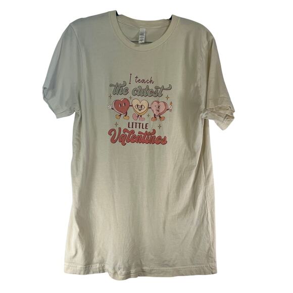 Bella Canvas "I Teach The Cutest Little Valentines" Cream Tee Regular Size M - Picture 1 of 5